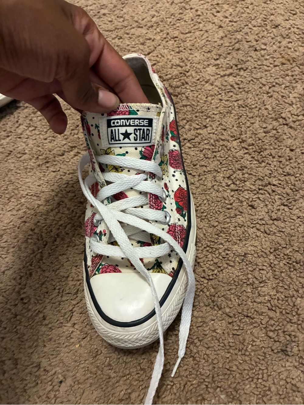 Converse White Floral Low-Top Sneakers with Pink, Red & Yellow Blooms - Picture 2 of 5